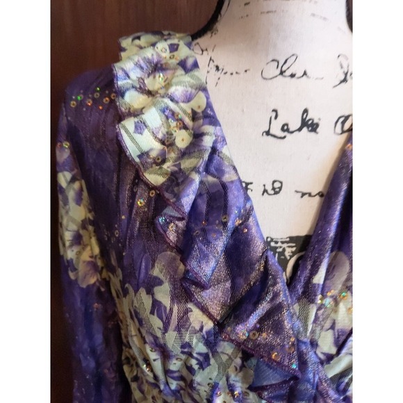 NWT Differentes Purple Flounce Mother bride groom sequin Maxi Dress Sz 12 Large - Picture 3 of 10